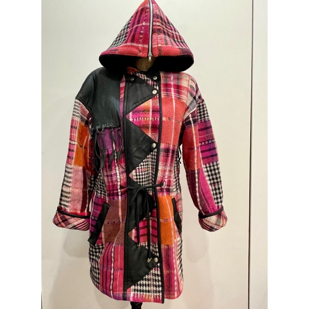 Hilary Radley Vintage Colorful Patchwork Plaid Long Jacket Coat Fairy Grunge S